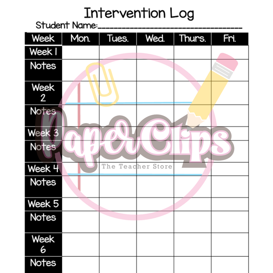 8 Week Intervention Plan: Teacher Store