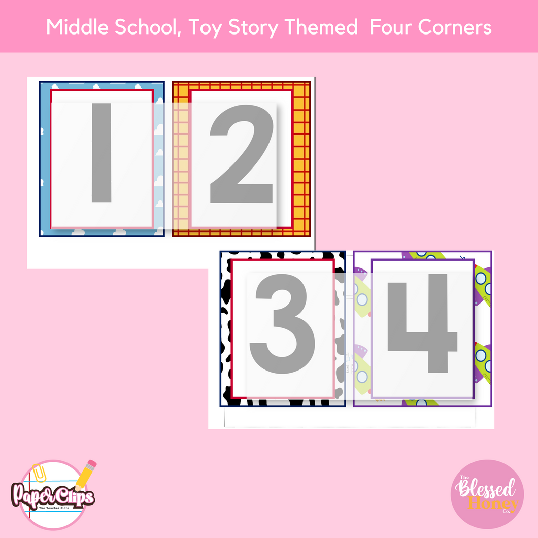 4 Corners Labels, Toy Story Themed Four Corners Labels, Teacher Labels