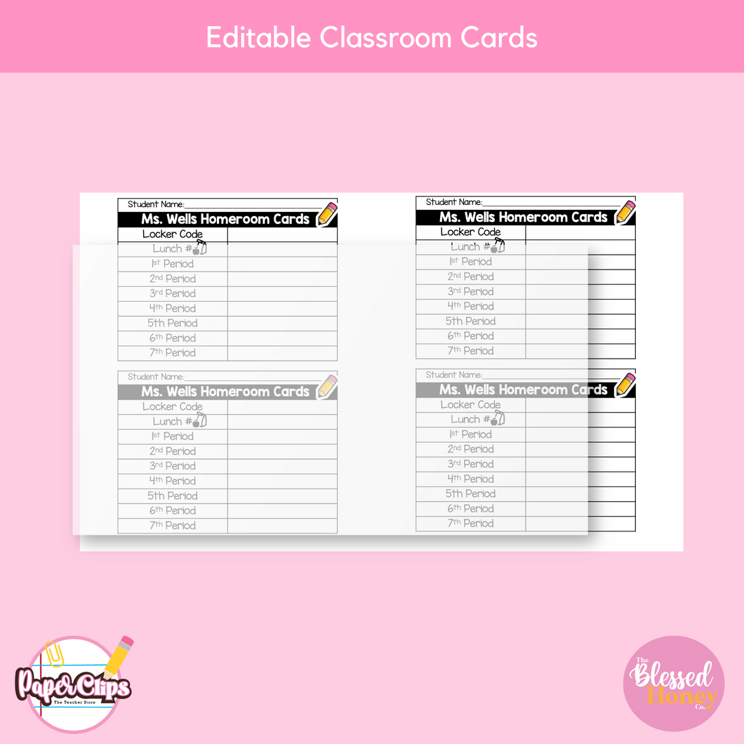 Editable Classroom Cards, Teacher Classroom Cards