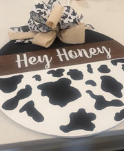 Load and play video in Gallery viewer, Custom Door Sign, Cow Print Door Sign, Door Hanger
