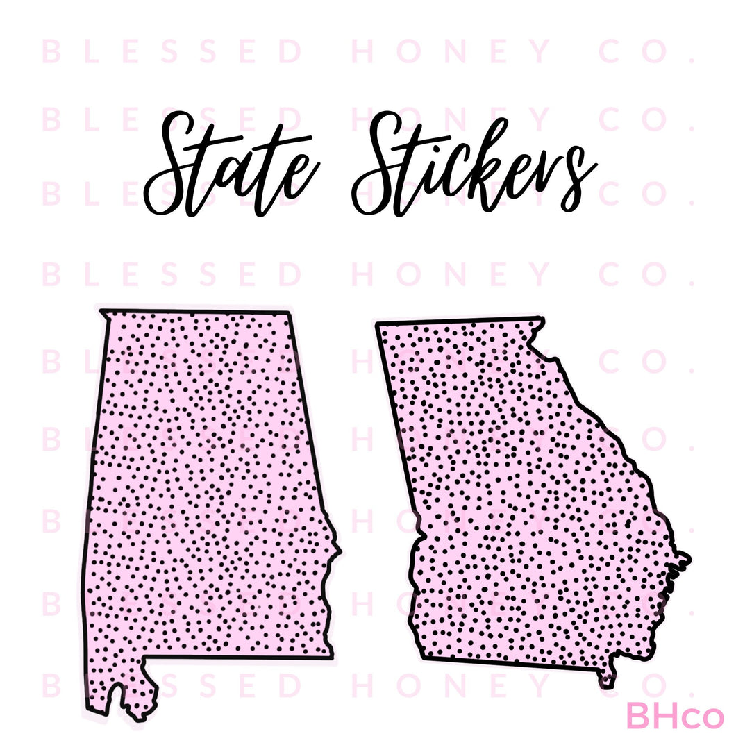 Polka Dot State Stickers , 50 States Stickers, Alabama & Georgia Stickers
