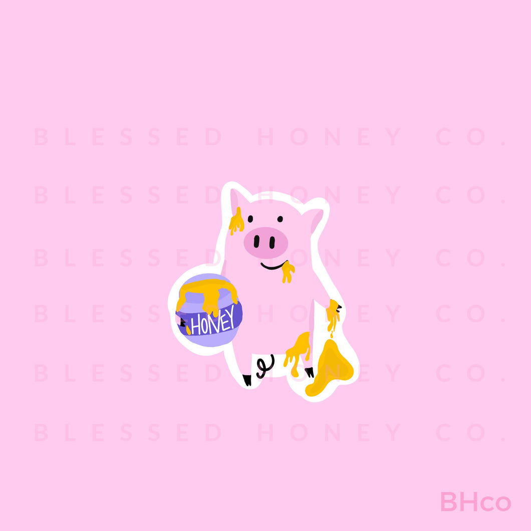 Happy Honey Pig Sticker, Honey Pot Sticker, Cartoon Pig Sticker