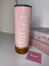 Load image into Gallery viewer, Pink &amp; Gold Glitter Tumbler, 30 oz Skinny Tumbler with Straw, Personalized Tumbler, Hot Drink, Cold Drink Tumbler
