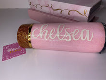 Load image into Gallery viewer, Pink &amp; Gold Glitter Tumbler, 30 oz Skinny Tumbler with Straw, Personalized Tumbler, Hot Drink, Cold Drink Tumbler
