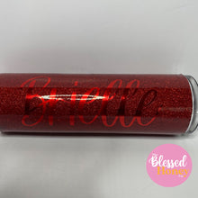 Load image into Gallery viewer, Red Glitter Tumbler, 20 oz Skinny Tumbler with Straw, Personalized Tumbler, Hot Drink, Cold Drink Tumbler
