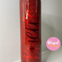 Load image into Gallery viewer, Red Glitter Tumbler, 20 oz Skinny Tumbler with Straw, Personalized Tumbler, Hot Drink, Cold Drink Tumbler
